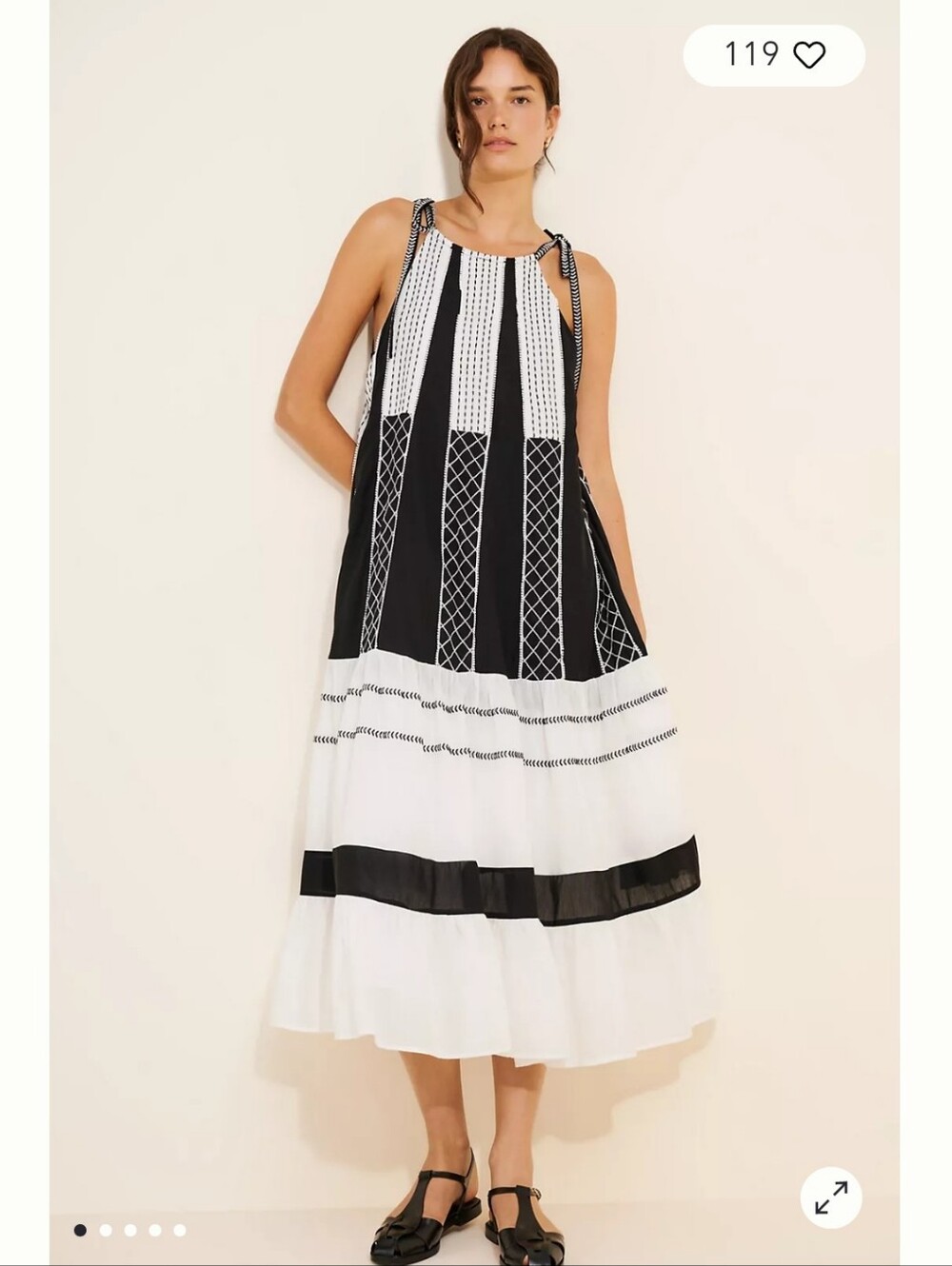 Anthropologie Black and White Striped Tie-Shoulder Midi Dress